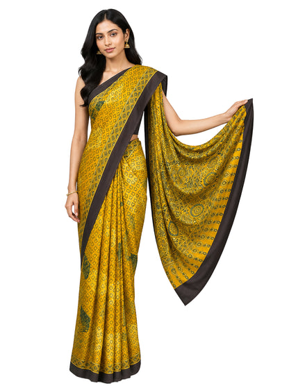 Ajrakh Modal Silk Natural Dye Hand Block Print Saree with Blouse Piece - 5.5 Mtr Length    -  SKU : AI27A01I