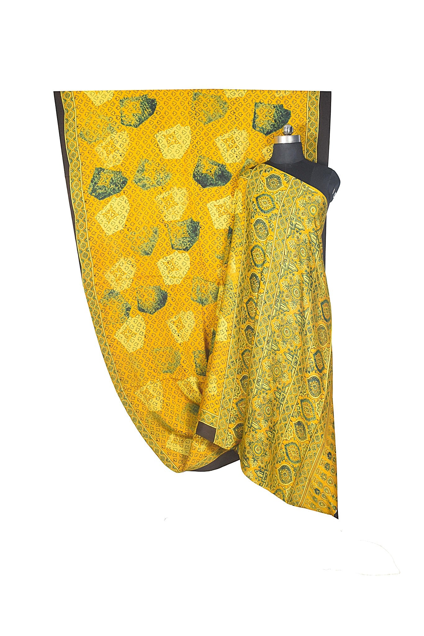 Ajrakh Modal Silk Natural Dye Hand Block Print Saree with Blouse Piece - 5.5 Mtr Length    -  SKU : AI27A01I