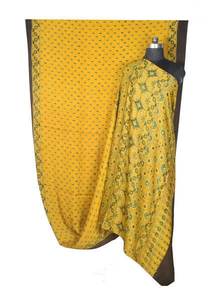 Ajrakh Modal Silk Natural Dye Hand Block Print Saree with Blouse Piece - 5.5 Mtr Length    -  SKU : AI27A01J