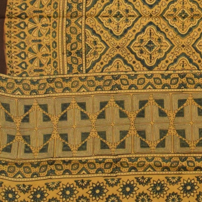 Ajrakh Modal Silk Natural Dye Hand Block Print Saree  with Ajrakh Blouse Piece  - 6 Mtr Length    -  SKU : ID14C01G