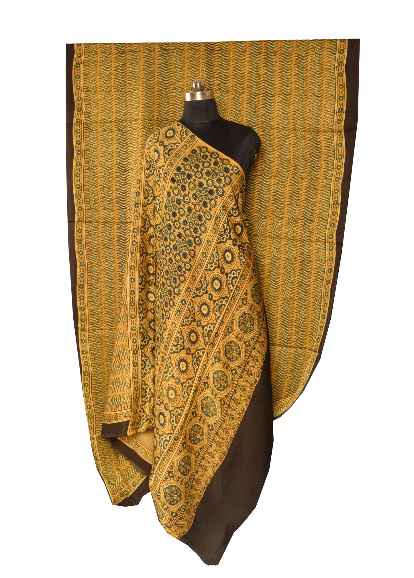 Ajrakh Modal Silk Natural Dye Hand Block Print Saree  with Ajrakh Blouse Piece  - 6 Mtr Length    -  SKU : ID14C01Q