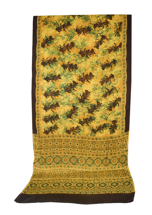Ajrakh Modal Silk Natural Dye Hand Block Print Saree with Ajrakh Blouse Piece - 6 Mtr Length    -  SKU : MS07301A