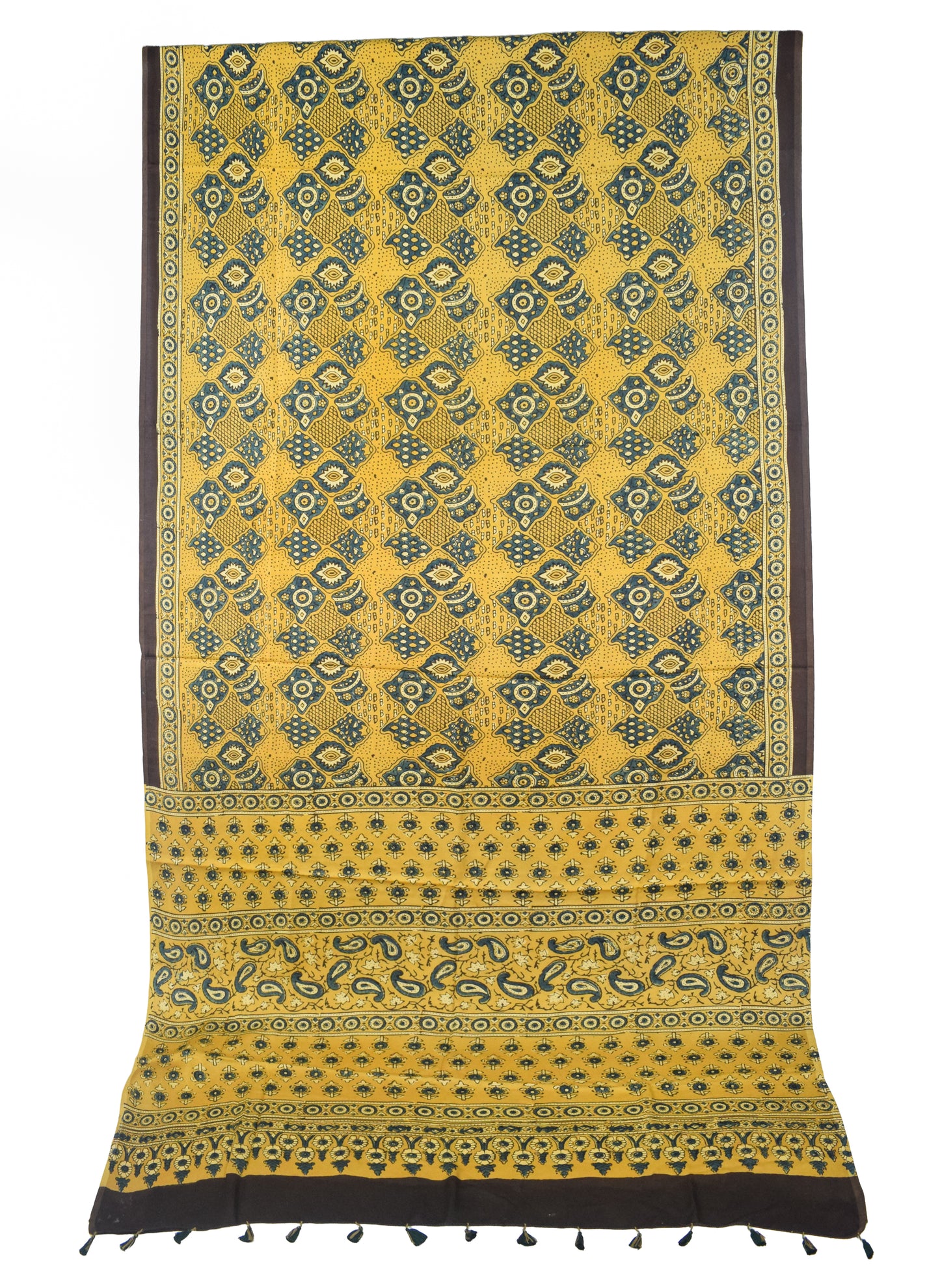 Ajrakh Modal Silk Natural Dye Hand Block Print Saree with Blouse Piece - 5.5 Mtr Length   -  SKU : MS09501C