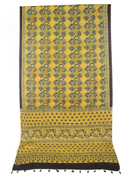 Ajrakh Modal Silk Natural Dye Hand Block Print Saree with Blouse Piece - 5.5 Mtr Length   -  SKU : MS09501C