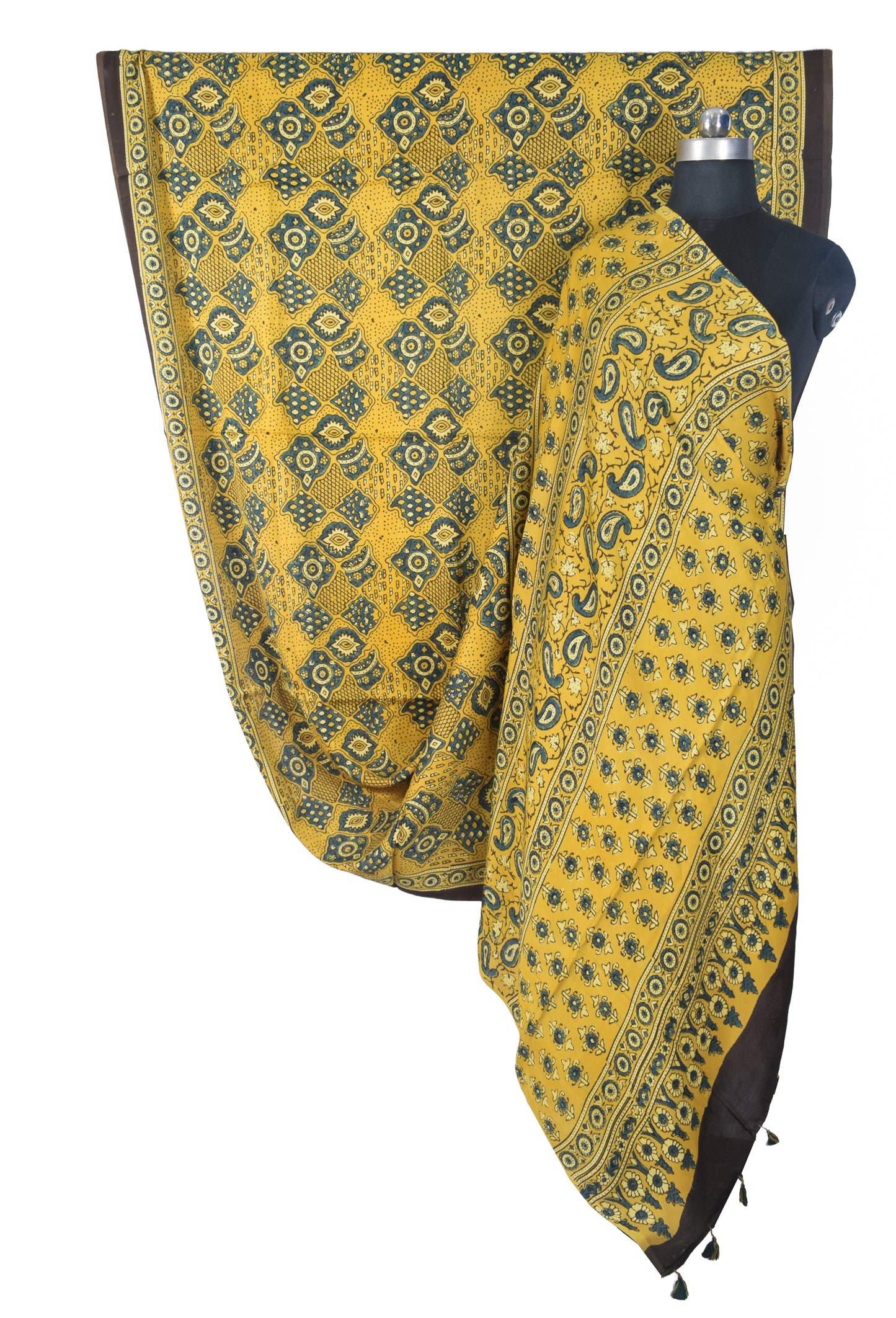 Ajrakh Modal Silk Natural Dye Hand Block Print Saree with Blouse Piece - 5.5 Mtr Length   -  SKU : MS09501C