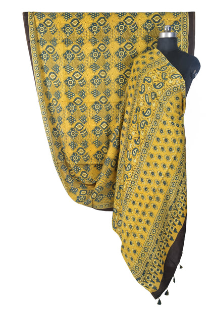 Ajrakh Modal Silk Natural Dye Hand Block Print Saree with Blouse Piece - 5.5 Mtr Length   -  SKU : MS09501C