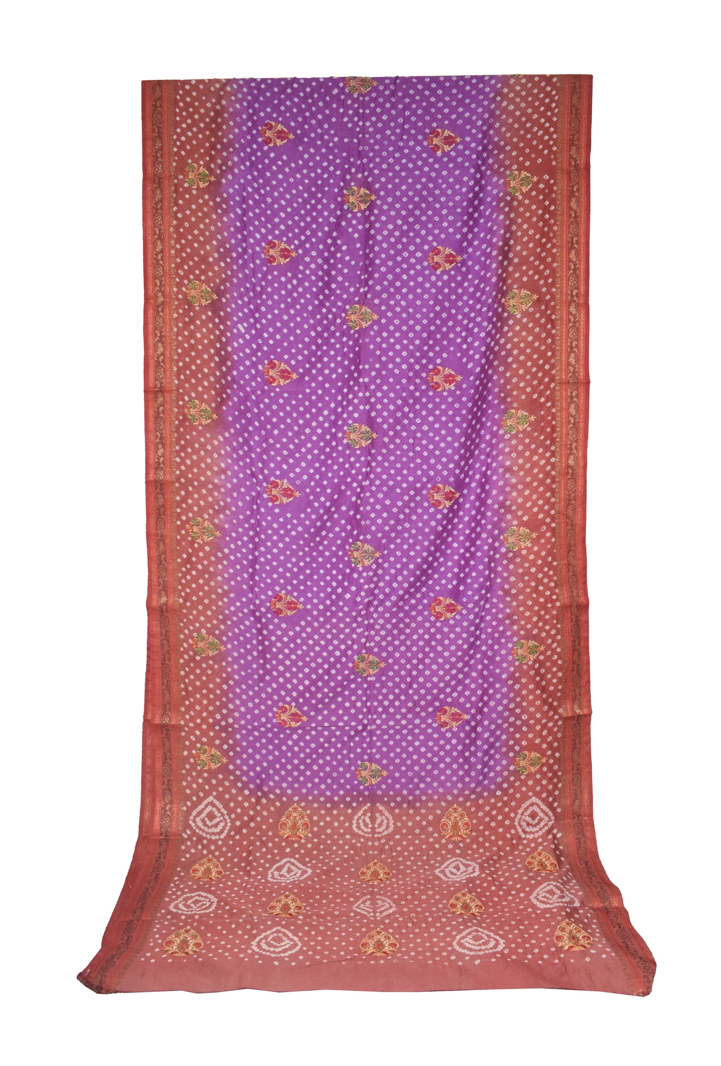 Bandhej ( Tie-Dye) Gadhwal Silk Jari Butta Saree with Plain Blouse Piece     -  SKU : ID11709A