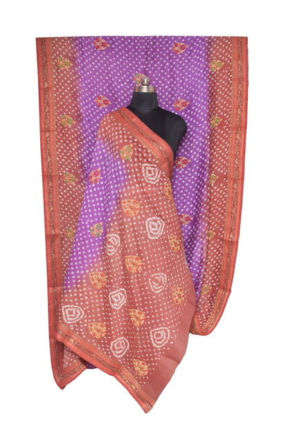 Bandhej ( Tie-Dye) Gadhwal Silk Jari Butta Saree with Plain Blouse Piece     -  SKU : ID11709A