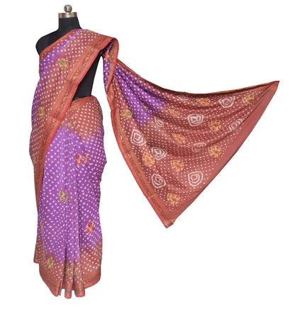 Bandhej ( Tie-Dye) Gadhwal Silk Jari Butta Saree with Plain Blouse Piece     -  SKU : ID11709A