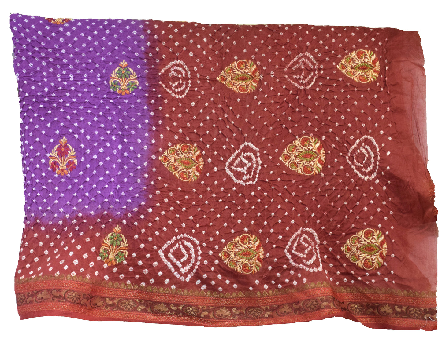 Bandhej ( Tie-Dye) Gadhwal Silk Jari Butta Saree with Plain Blouse Piece     -  SKU : ID11709A