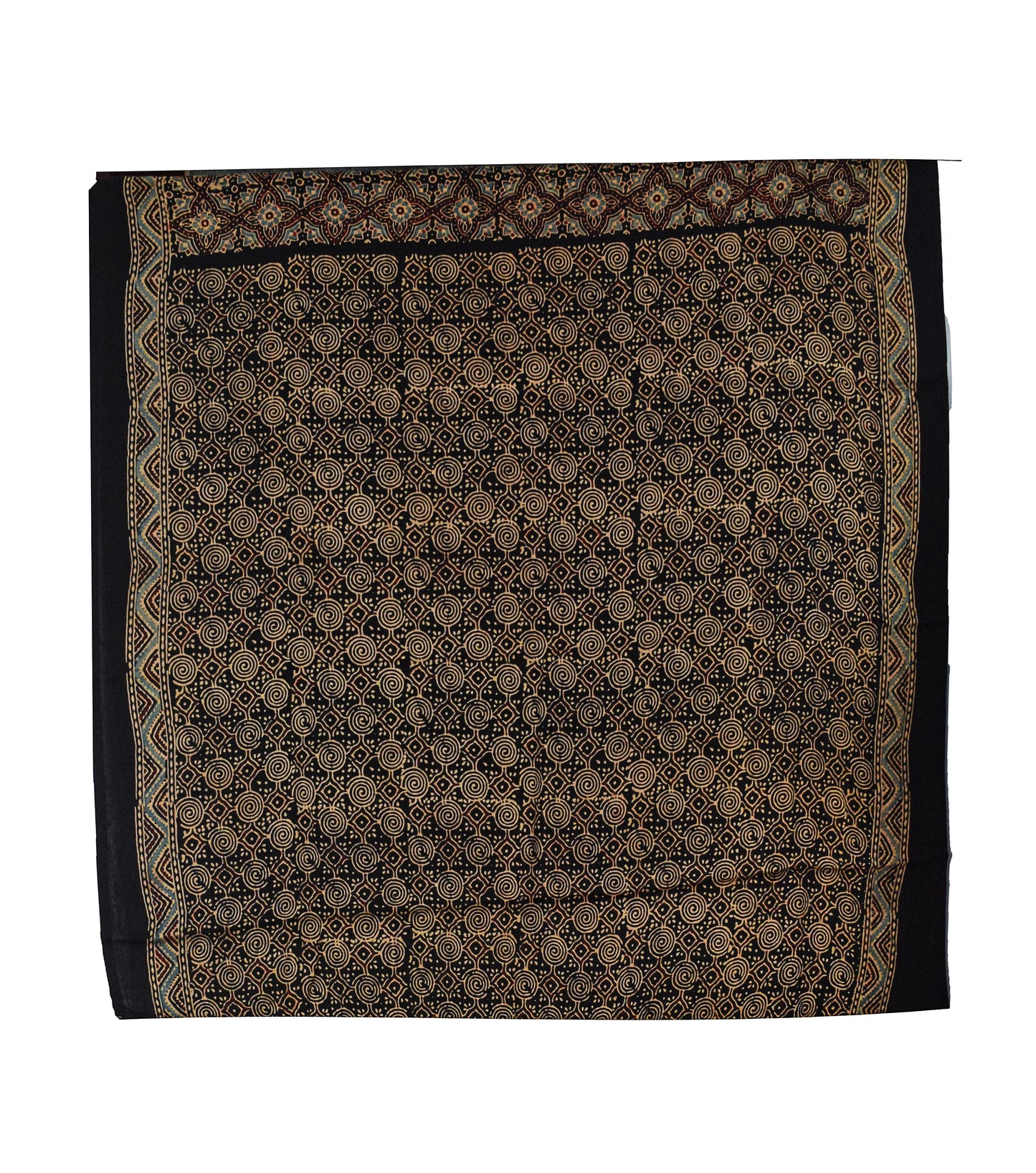 Ajrakh Modal Silk Natural Dye Golden Border Hand Block Print Saree with Blouse Piece - 5.5 Mtr Length    -  SKU : MS05C01E