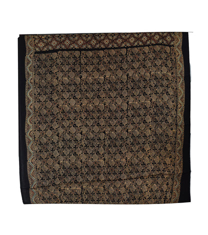 Ajrakh Modal Silk Natural Dye Golden Border Hand Block Print Saree with Blouse Piece - 5.5 Mtr Length    -  SKU : MS05C01E