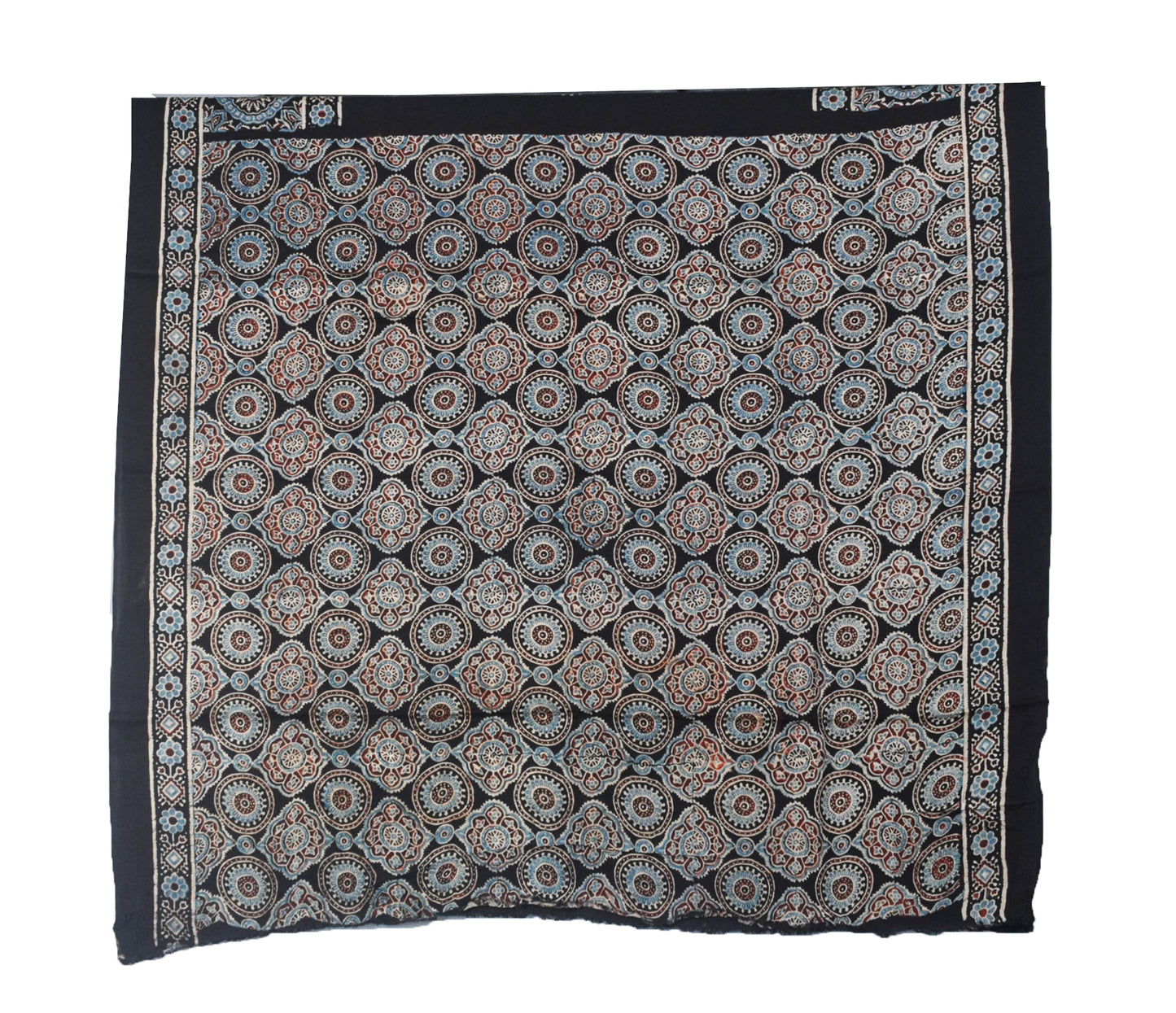 Ajrakh Modal Silk Natural Dye Golden Border Hand Block Print Saree with Blouse Piece - 5.5 Mtr Length    -  SKU : ZD02601B