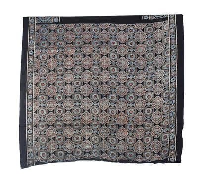 Ajrakh Modal Silk Natural Dye Golden Border Hand Block Print Saree with Blouse Piece - 5.5 Mtr Length    -  SKU : ZD02601B