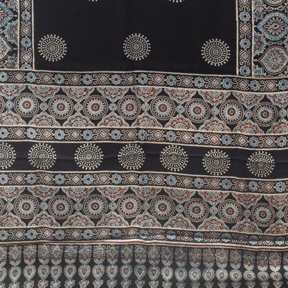 Ajrakh Modal Silk Natural Dye Golden Border Hand Block Print Saree with Blouse Piece - 5.5 Mtr Length    -  SKU : ZD02601B