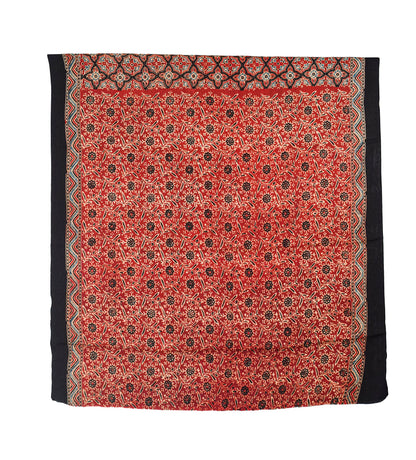 Ajrakh Modal Silk Natural Dye Golden Border Hand Block Print Saree with Blouse Piece - 5.5 Mtr Length    -  SKU : MS05C01A