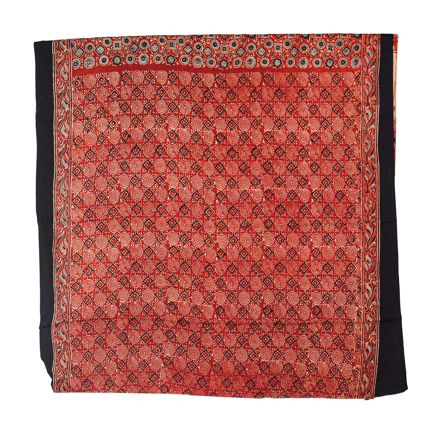 Ajrakh Modal Silk Natural Dye Golden Border Hand Block Print Saree with Blouse Piece - 5.5 Mtr Length    -  SKU : MS05C01D