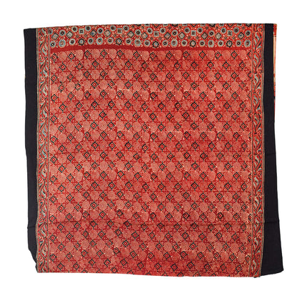 Ajrakh Modal Silk Natural Dye Golden Border Hand Block Print Saree with Blouse Piece - 5.5 Mtr Length    -  SKU : MS05C01D