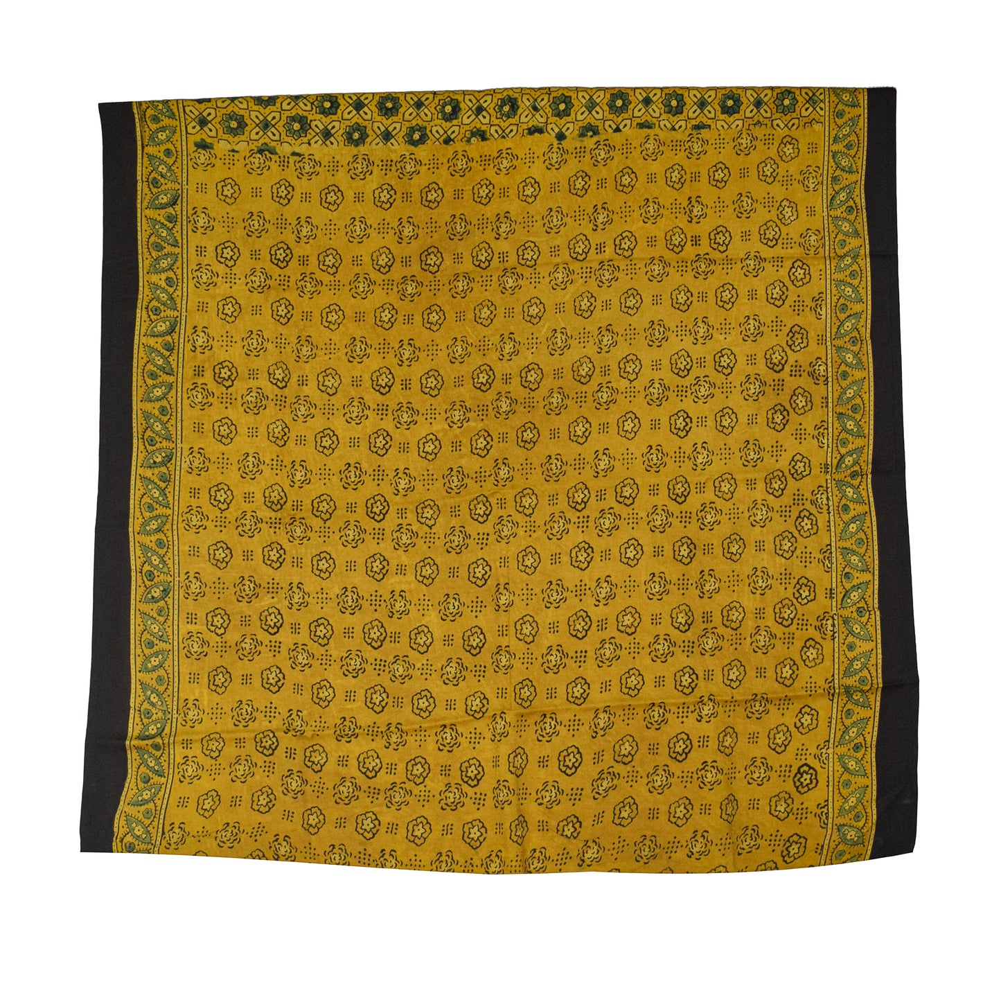 Ajrakh Modal Silk Natural Dye Golden Border Hand Block Print Saree with Blouse Piece - 5.5 Mtr Length    -  SKU : MS05C01B