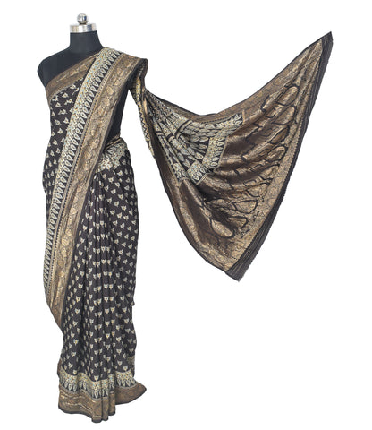 Ajrakh Dola Silk Natural Dye Nakshi Pallu Hand Block Print Saree Nakshi Border with Blouse Piece - 5.5  Mtr Length    -  SKU : AI04101B