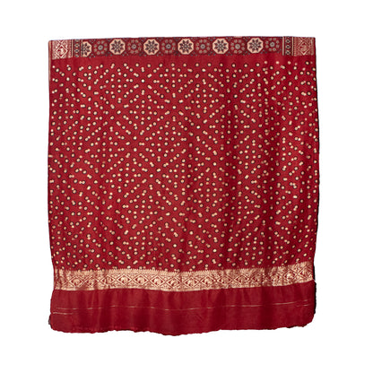 Ajrakh Dola Silk Natural Dye Nakshi Pallu Hand Block Print Saree Nakshi Border 5.5 Mtr Length + 0.85 Mtr Blouse Piece    -  SKU : ID01902G