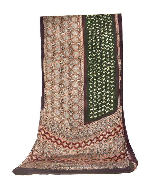 Ajrakh Modal Silk Part Natural Dye Half Ajrakh Half Bandhej Saree    -  SKU: ZD24701C
