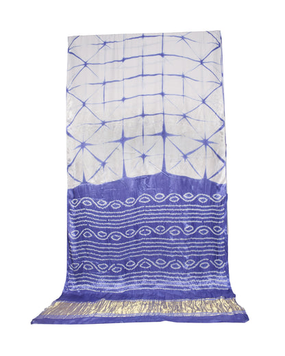 Clamp Tie Die Modal Silk Bandhej Pallu Saree  with Golden Border - with Bandhej Blouse Piece  - 6 Mtr Length  -  SKU: KK03801D