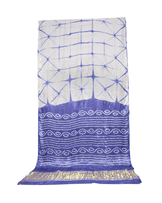 Clamp Tie Die Modal Silk Bandhej Pallu Saree   - With Blouse Piece  -  SKU: KK03801D