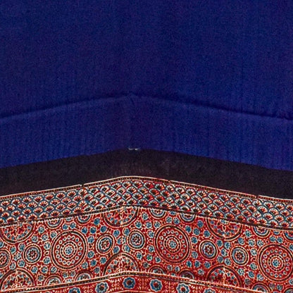 Plain Dyeing Modal Silk Natural Dye Ajrakh Pallu Hand Block Print Saree with Blouse Piece - 5.5 Mtr Length    -  SKU : 0050-BLMR