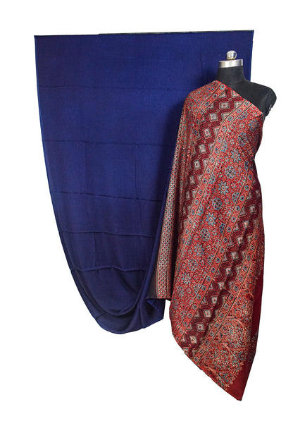 Plain Dyeing Modal Silk Natural Dye Ajrakh Pallu Hand Block Print Saree with Blouse Piece - 5.5 Mtr Length    -  SKU : 0050-RYRE