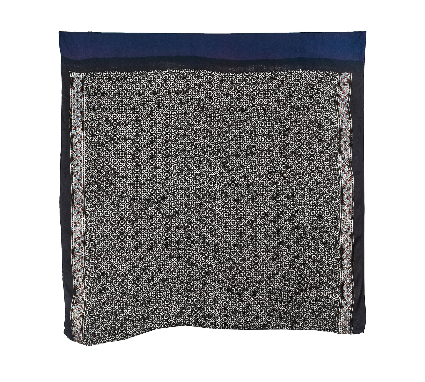 Ajrakh Modal Silk Part Natural Dye Half Plain Hand Printed Saree with Blouse Piece - 5.5 Mtr Length    -  SKU : 0051-NBBK