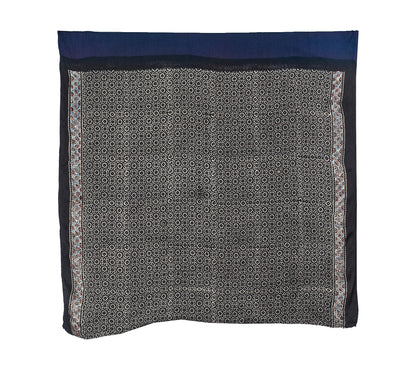 Ajrakh Modal Silk Part Natural Dye Half Plain Hand Printed Saree with Blouse Piece - 5.5 Mtr Length    -  SKU : 0051-NBBK