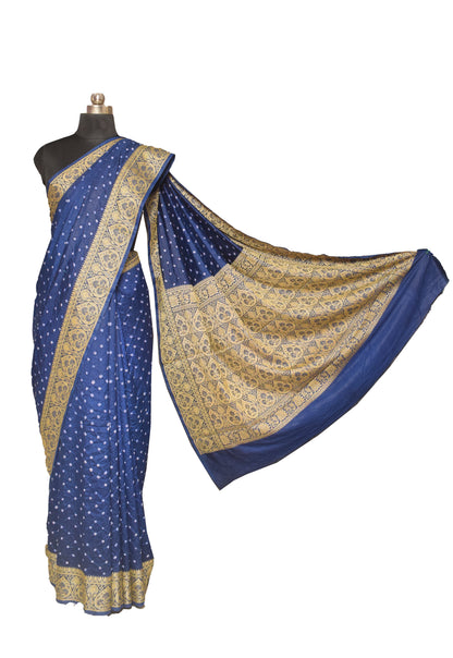 Bandhej ( Tie-Dye) Dupian Silk Designer Saree  with Nakshi Border  - 5.5 Mtr Length + 0.85 Mtr Blouse Piece    -  SKU : ZD28B01C