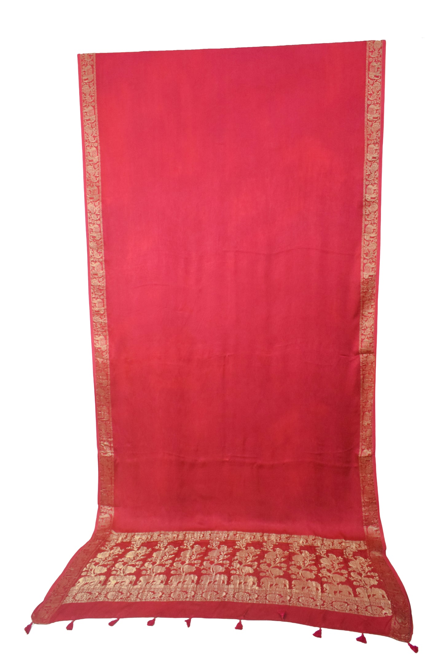 Plain Dyeing Modal Silk With Full Nakshi Border Saree with Tassels - With Blouse Piece - 5.5 Mtr Length    -  SKU : AI27A02A