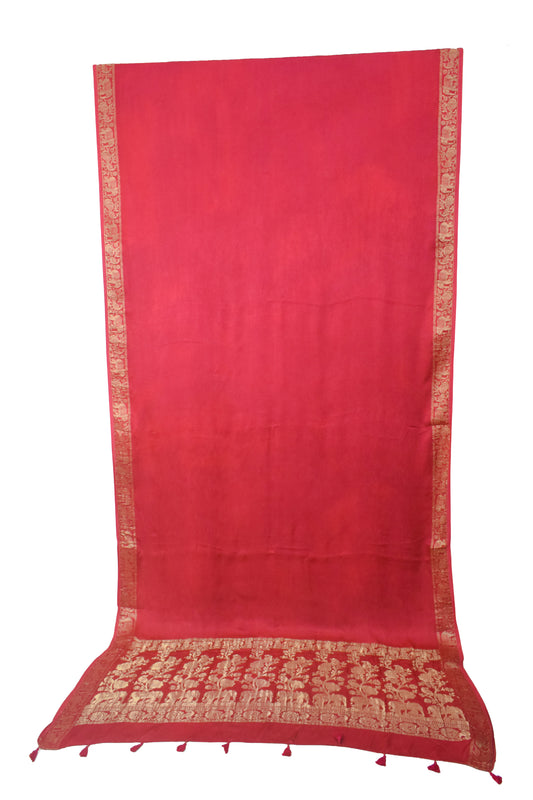 Plain Dyeing Modal Silk With Full Nakshi Border Saree with Tassels - With Blouse Piece - 5.5 Mtr Length    -  SKU : AI27A02A
