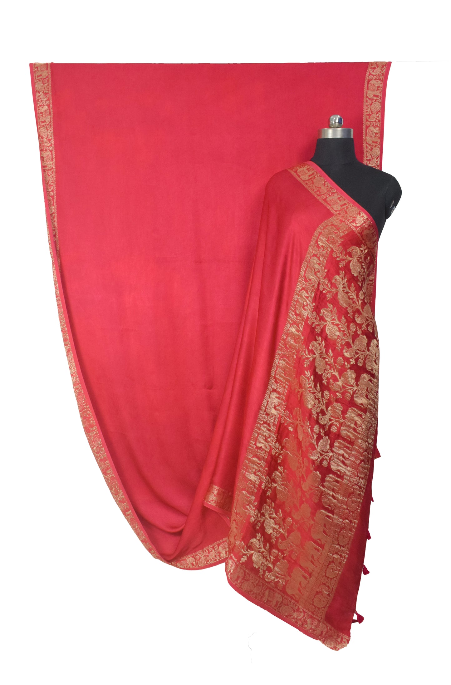Plain Dyeing Modal Silk With Full Nakshi Border Saree with Tassels - With Blouse Piece - 5.5 Mtr Length    -  SKU : AI27A02A