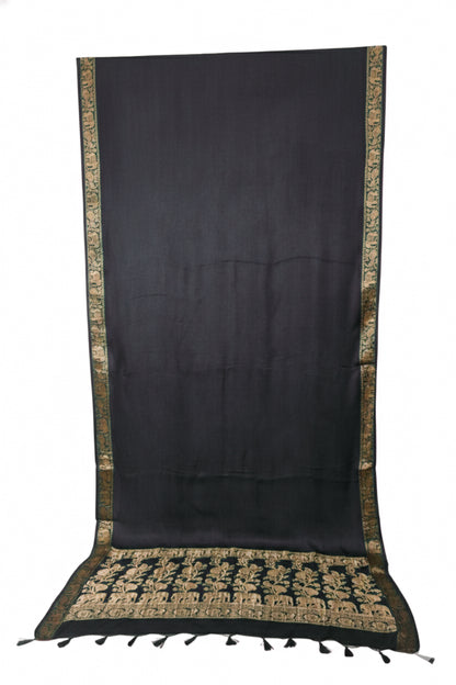 Plain Dyeing Modal Silk With Full Nakshi Border Saree with Tassels - With Blouse Piece - 5.5 Mtr Length    -  SKU : AI27A02G