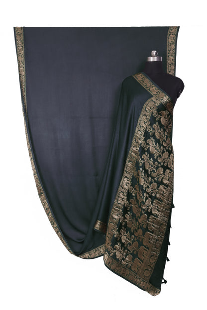Plain Dyeing Modal Silk With Full Nakshi Border Saree with Tassels - With Blouse Piece - 5.5 Mtr Length    -  SKU : AI27A02G