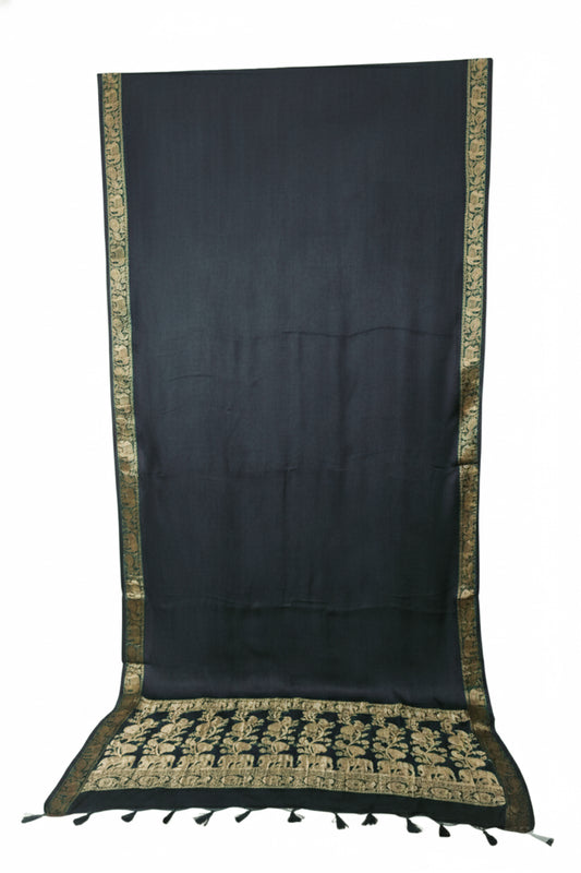 Plain Dyeing Modal Silk With Full Nakshi Border Saree with Tassels - With Blouse Piece - 5.5 Mtr Length    -  SKU : AI27A02E