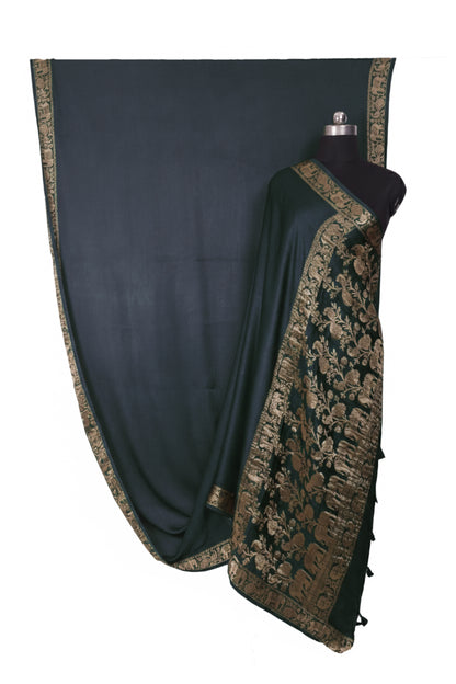 Plain Dyeing Modal Silk With Full Nakshi Border Saree with Tassels - With Blouse Piece - 5.5 Mtr Length    -  SKU : AI27A02E