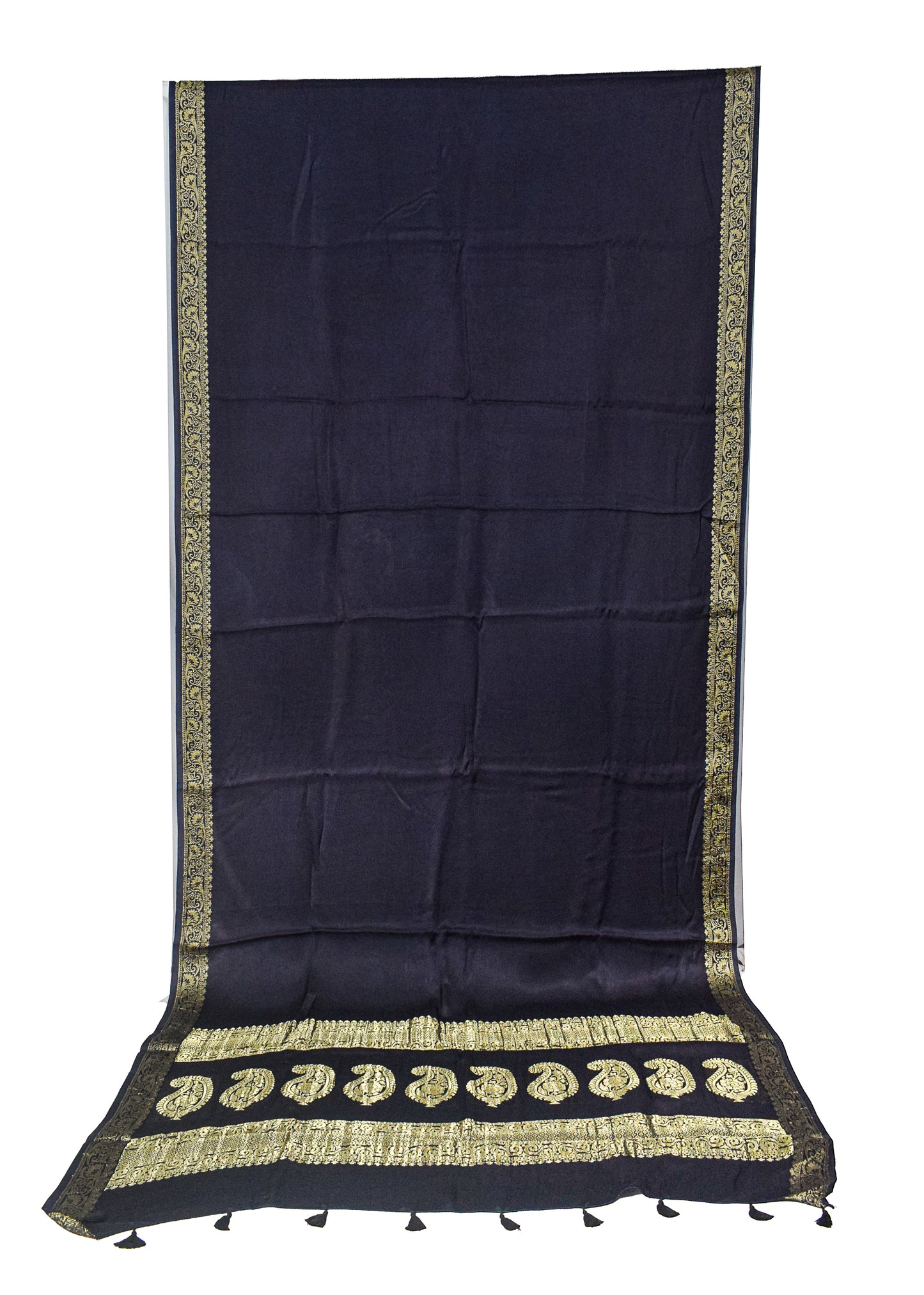 Plain Dyeing Modal Silk With Full Nakshi Border Saree with Tassels - With Blouse Piece - 5.5 Mtr Length    -  SKU : AI27A02L