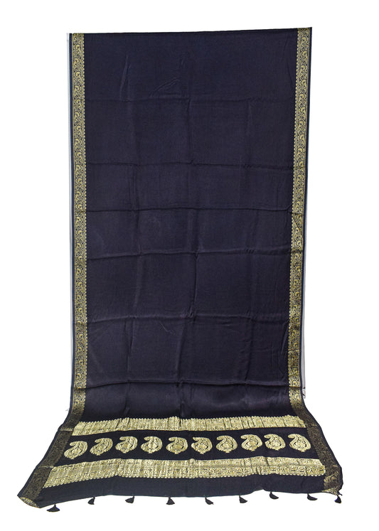 Plain Dyeing Modal Silk With Full Nakshi Border Saree with Tassels - With Blouse Piece - 5.5 Mtr Length    -  SKU : AI27A02L