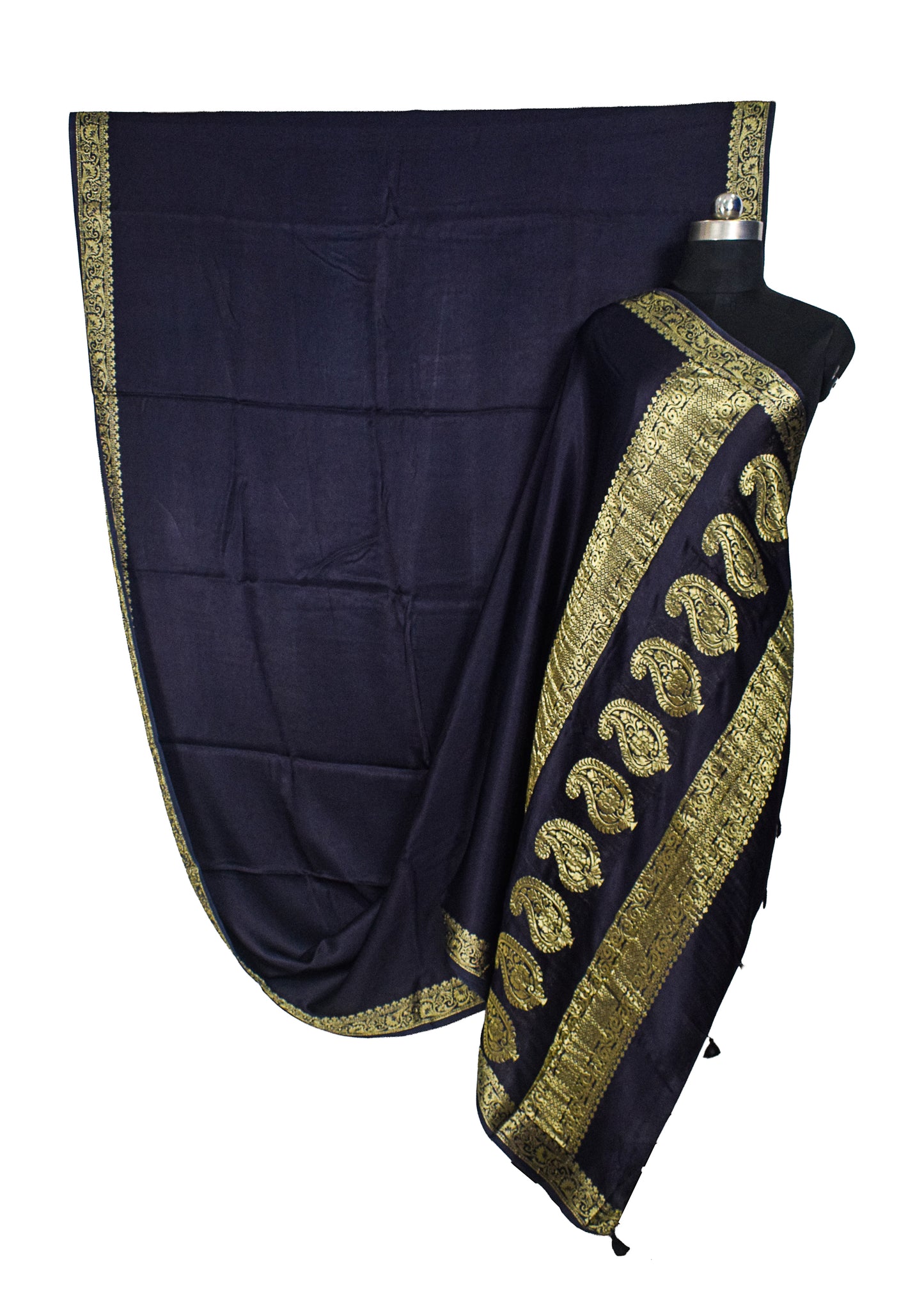 Plain Dyeing Modal Silk With Full Nakshi Border Saree with Tassels - With Blouse Piece - 5.5 Mtr Length    -  SKU : AI27A02L