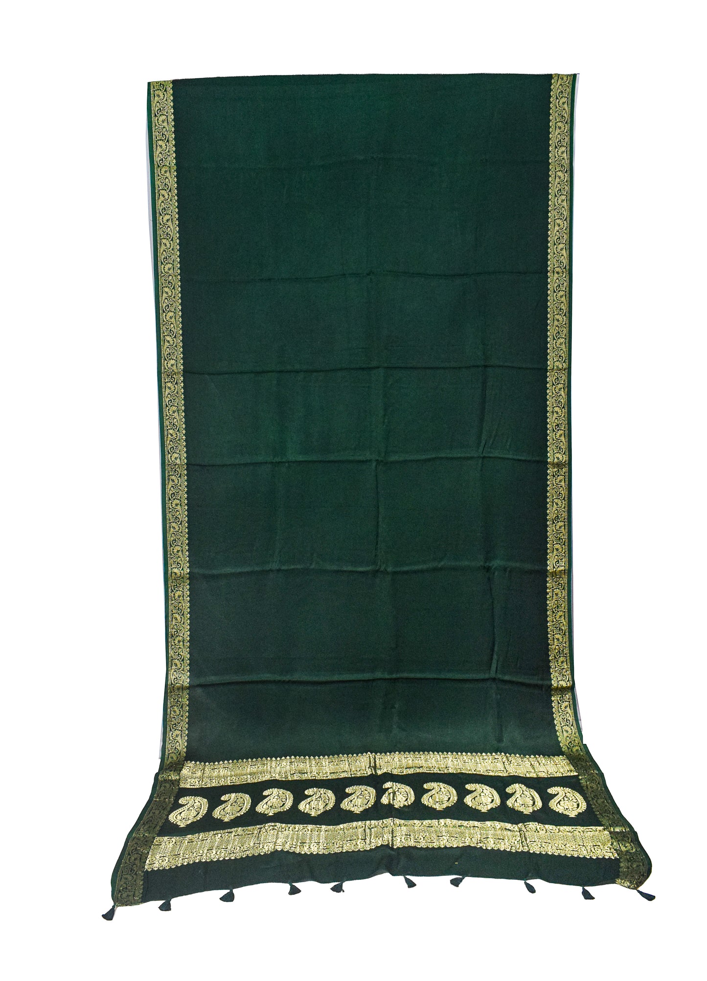 Plain Dyeing Modal Silk With Full Nakshi Border Saree with Tassels - With Blouse Piece - 5.5 Mtr Length    -  SKU : AI27A02B
