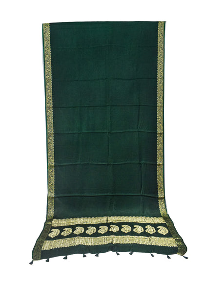 Plain Dyeing Modal Silk With Full Nakshi Border Saree with Tassels - With Blouse Piece - 5.5 Mtr Length    -  SKU : AI27A02B