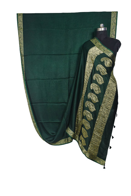 Plain Dyeing Modal Silk With Full Nakshi Border Saree with Tassels - With Blouse Piece - 5.5 Mtr Length    -  SKU : AI27A02B