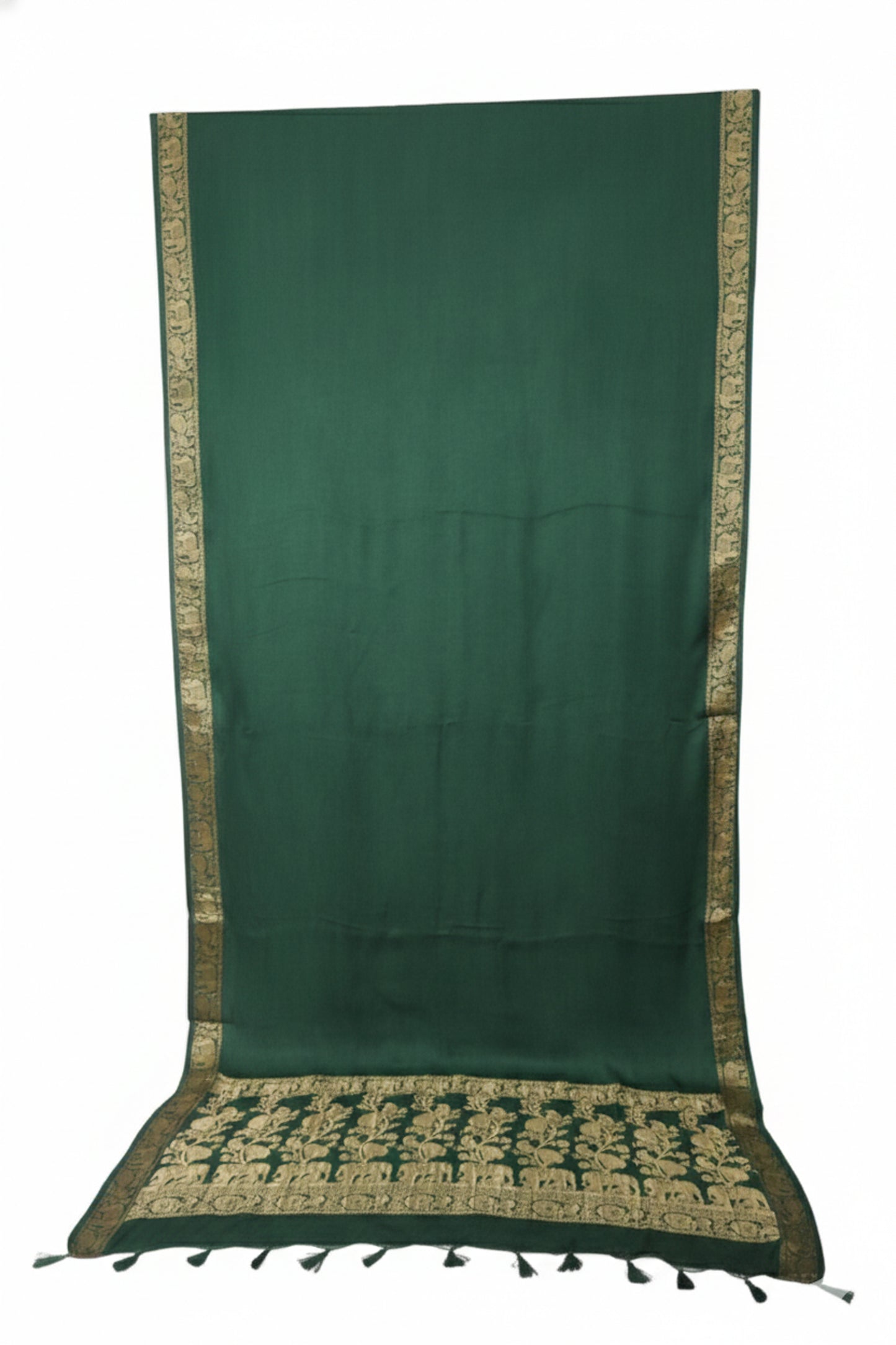 Plain Dyeing Modal Silk With Full Nakshi Border Saree with Tassels - With Blouse Piece - 5.5 Mtr Length    -  SKU : AI27A02K