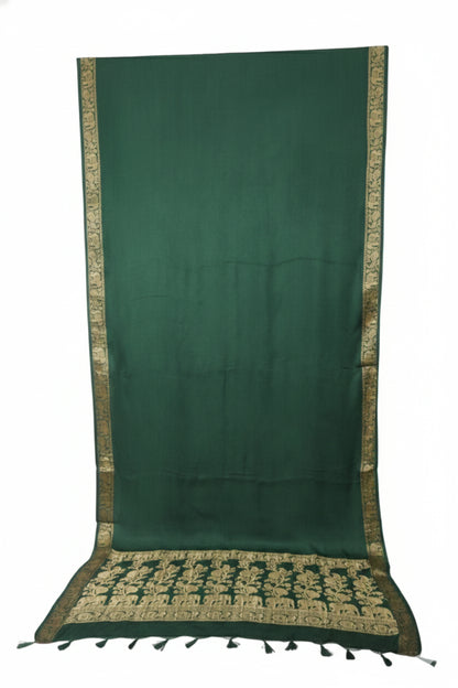 Plain Dyeing Modal Silk With Full Nakshi Border Saree with Tassels - With Blouse Piece - 5.5 Mtr Length    -  SKU : AI27A02K