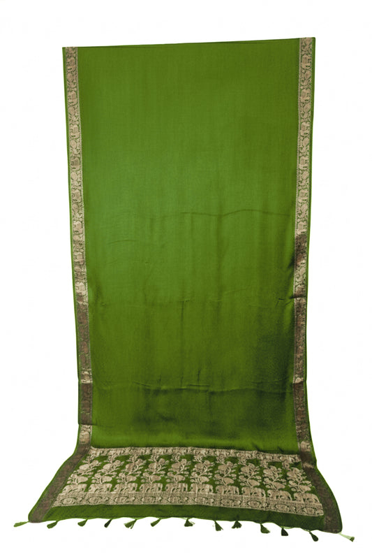 Plain Dyeing Modal Silk With Full Nakshi Border Saree with Tassels - With Blouse Piece - 5.5 Mtr Length    -  SKU : AI27A02F