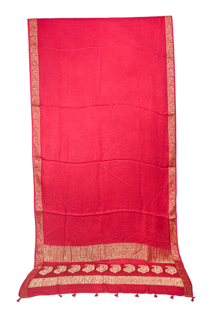 Plain Dyeing Modal Silk With Full Nakshi Border Saree with Tassels - With Blouse Piece - 5.5 Mtr Length    -  SKU : AI27A02H